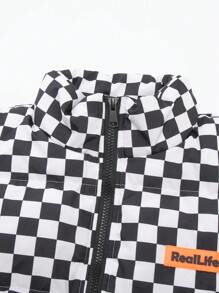 Manfinity Hypemode Men's Long Sleeve Zip-Up Plaid Padded Coat, Casual Daily Wear,Boyfriend Gift,Winter Warm Winter Coat,Fall Men Clothes