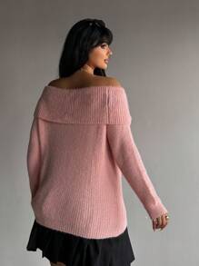 Flirla 大码女式秋冬时尚简约露肩柔软蓬松毛衣