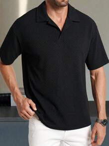 Manfinity Homme Men's Solid Color Short Sleeve Textured Casual Business POLO Shirt