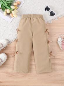 SHEIN Elladie kids Young Girl Fashionable Casual Pink Bowknot Loose Waist Wide Leg Sweatpants Spring & Summer, Toddler