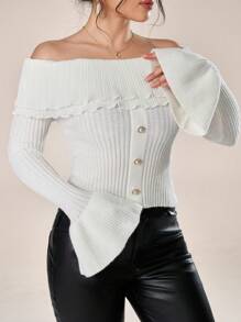 Modelyn Maglione elegante con maniche a sbuffo monospalla e tinta unita, per autunno/inverno