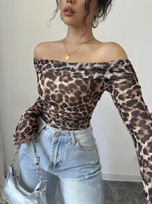 Firerie Áo thun nữ dài tay hở vai họa tiết da báo - Nhiều màu - Xem 5