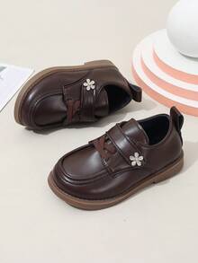 1 Pair Girls' Hook And Loop Casual Flat Shoes, Suitable For Spring And Summer - Brown - View 3