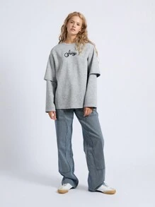 AiiRZ Embroidered Logo Double Sleeve Loose Boxy T-Shirt