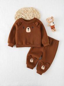 Cozy Pixies 2 pezzi Set neonato con felpa con cappuccio manica lunga con stampa orsetto cartoni animati e pantaloni con vita elastica e caviglie