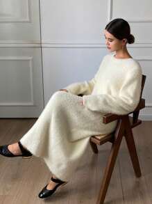 DAZY Casual Solid Color A-Line Sweater Dress For Women,Fall Clothes - White - View 4