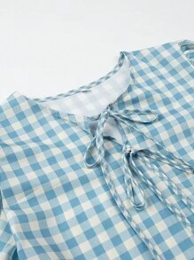 INAWLY Women's Spring/Fall Gingham Tie Front Puff Sleeve Oversized Cute Blouse - Multicolor - View 3