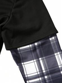 Manfinity Homme 大码男士休闲格子拼接抽绳连帽卫衣，秋季外出图案长袖连帽衫，送给朋友、丈夫、男朋友的礼物，格子拼接连帽衫，男士连帽衫，男士连帽衫 - 彩色 - 查看 3