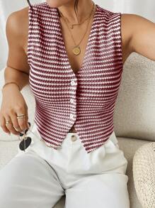 SHEIN Frenchy 女士夏季条纹 V 领单排扣休闲背心