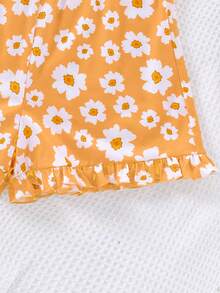 SHEIN Bộ đồ ngủ thường ngày in họa tiết hoa và áo hai dây thanh lịch tối giản cho bé gái tuổi mới lớn, 2 món/bộ (Trang phục đôi cho mẹ và bé được bán riêng) - Màu Cam cháy - Xem 4