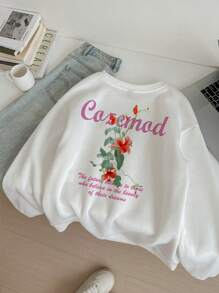 Manfinity VCAY Plus Size Men's Casual Floral Printed Loose Drop Shoulder Crew Neck Sweatshirt, Suitable For Autumn And Winter
