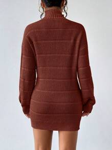 Chiquease Women's Solid Stand Collar Long Sleeve Short Style Casual Knit Sweater Dress, Autumn/Winter
