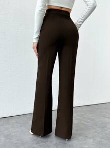EURMUSE Petite Size Women's Pocket Pants, Business Suit Pants - Chocolate Brown - View 2