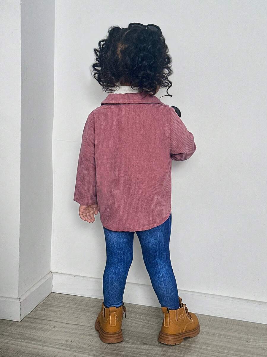 SHEIN Baby Girl Mommy&Me Cute Versatile Pink Corduroy Collar Long