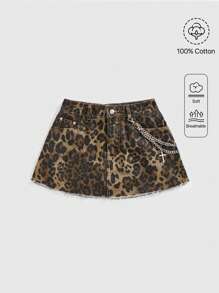 ROMWE Grunge Punk Y2K Gyaru Vintage Babe Phong cách Cross Chain Decor Leopard Pattern Phụ nữ Denim Mini Skirt - Nhiều màu - Xem 1