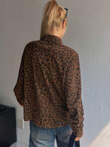 DAZY 豹纹宽松翻领长袖女式衬衫 - 棕色 - 查看 2
