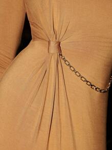 Armand Designer Women Single Sleeve Knot With Chain Long Dress Elegant Vacation Coffee Brown Dress, For Holiday, Party Outfit, Birthday Outfits, Spring, Beach, Festival, Ibiza Fits, Wedding, Prom Dress - Coffee - View 6