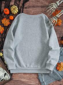 INAWLY Sudadera amplia de felpa con diseño de dibujos animados y eslogan de Halloween para talla grande