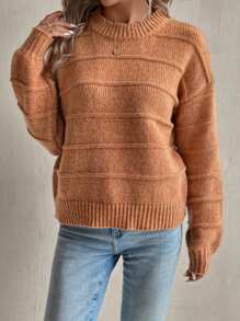 Chiquease Suéter casual de malha canelada relaxado e solto de cor sólida para mulheres, ideal para o outono