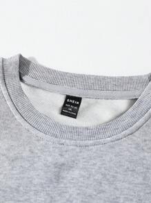 SHEIN EZwear Casual Minimalist Campus Style Back To School American Sports Graphic Loose Fit Round Neck Long Sleeve Sweatshirt For Plus Size Women Autumn And Winter Fall