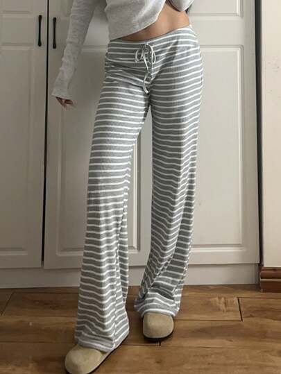 CovetEZ Women's Low Waist Striped Brushed Drawstring Yoga Loose Pants For Home Suitable For Going Out Fall Clothes Winter Clothes