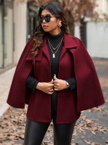 SHEIN Unity 大码女式纯色斗篷优雅短款外套，适合秋冬季