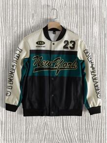 Manfinity Sporsity Men's Casual Contrast Color Letter Print Jacket, Autumn