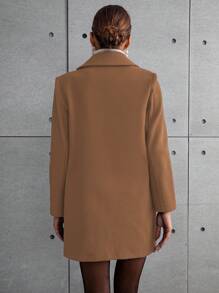 EMERY ROSE 秋冬季女士纯色翻领长袖单排扣休闲大衣 - 棕色 - 查看 2
