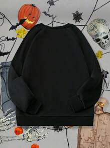 SHEIN LUNE Women's Casual Round Neck Loose Fit Long Sleeve Sweatshirt For Halloween Pullover Fall Sweatshirt - Black - View 2