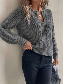 Chiquease 女士休闲缺口领插肩袖粗针织毛衣