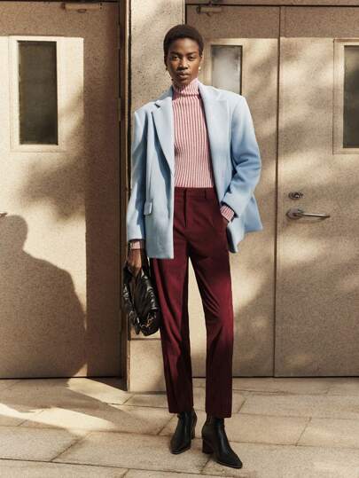 BizChic Abrigo elegante de unicolor con cuello vuelto y manga larga para uso diario, ideal como atuendo navideño