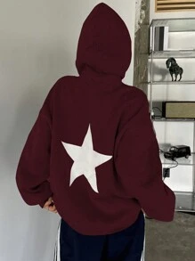 DAZY Ladies Long Sleeve Letter Print Pocket Simple Hooded Casual Sweatshirt