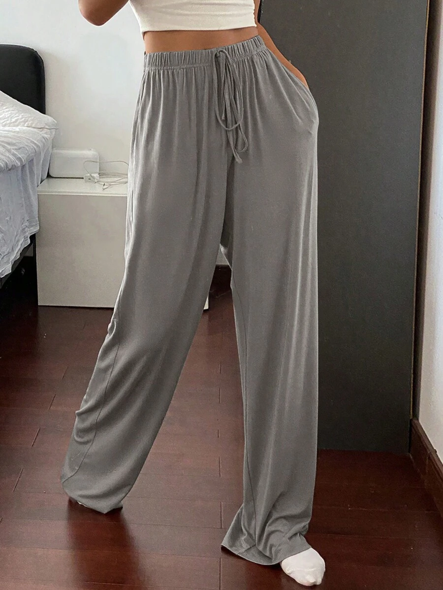 Livesso Lösa och bekväma raka loungebyxor för hemmabruk, för skolstart, för höstpyjamas, vinter - Grå - Visa 1