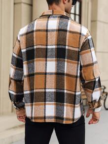 Manfinity Homme Plus Size Men's Plaid Pocket Single-Breasted Casual Going Out Shacket, For Friends, Husband, Boyfriend Gifts, For Fall