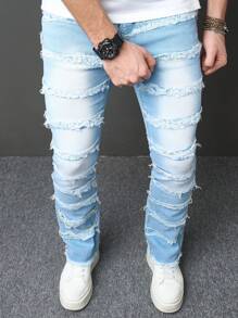 Manfinity Roghcode Men's Casual Denim Jeans With Pockets And Frayed Details - Blue - View 6