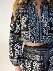 Maija Áo khoác cổ điển rộng rãi họa tiết Paisley đen trắng cho nữ, thời trang và đa năng cho kỳ nghỉ đầu xuân và mùa xuân - màu đen - Xem 11