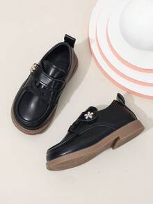 1 Pair Girls' Hook And Loop Casual Flat Shoes, Suitable For Spring And Summer - Black - View 2