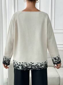 EURMUSE Áo len dày cổ cao họa tiết jacquard cho nữ mùa đông - Màu be - Xem 2