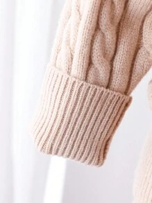 2pcs Toddler Girls Fall Outfit, Hooded Chunky Knit Sweater Set, Casual Loose Solid Color Knit Suit