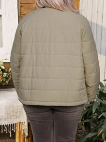 Abrigo casual acolchado de un solo pecho de unicolor de manga larga para mujer de talla grande, ropa de invierno y otoño para mujeres