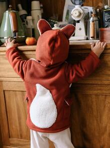SHEIN Baby Boys Autumn/Winter Color Block Knitted Leisure Cute Ears Decor Jacket - Multicolor - View 2