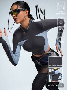 Innovista Women Ribbed Fabric Stand Collar Tight Fit Colorblock Sports Sweatshirts, Cropped Sweatshirt,Workout Gym Daily ,Fall Sweatshirts,Tracksuit,Workout Women Tops,Fall Woman Outfits,Outdoor,Run, Fall Winter Women Outfit,Winter Women Clothes - Dark Grey - View 5