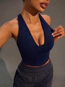 Damen einfarbiges kurzes Workout Tank Top mit Rückenteil