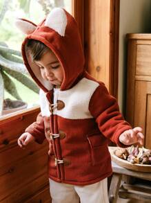 SHEIN Baby Boys Autumn/Winter Color Block Knitted Leisure Cute Ears Decor Jacket - Multicolor - View 8