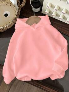 SHEIN Áo nỉ dày có mũ trùm đầu dài tay thường ngày cho bé gái tuổi teen vào mùa thu đông - Hồng - Xem 2