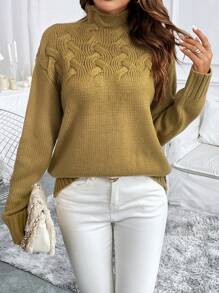 Chiquease Women's Solid Color High Neck Knit Sweater For Autumn And Winter, Knit Pullover Fall - Khaki - View 1