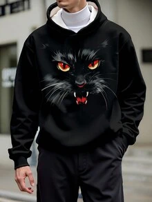 Manfinity LEGND Áo hoodie lót nhiệt in hình chân dung động vật phong cách đường phố thời trang cho nam - trắng - Xem 4