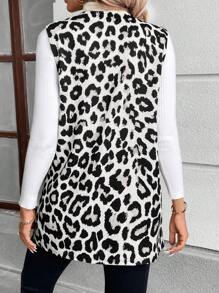 SHEIN LUNE Sleeveless Vintage Leopard Print Knit Cardigan For Women In Fall/Winter - Grey - View 2