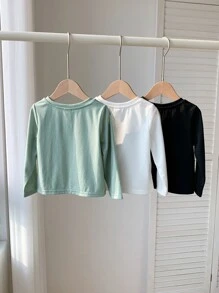 SHEIN Leap Crew Bộ 3 áo thun tay dài cổ tròn in chữ dáng rộng thoải mái cho bé trai, thích hợp mặc ngoài trời và trong nhà vào mùa thu đông - Nhiều màu - Xem 2