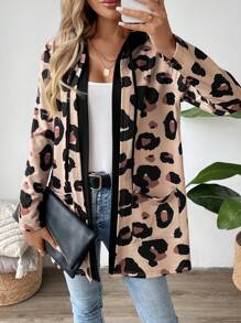 SHEIN LUNE Autumn/Winter Leopard Print Hooded Coat For Dailywear